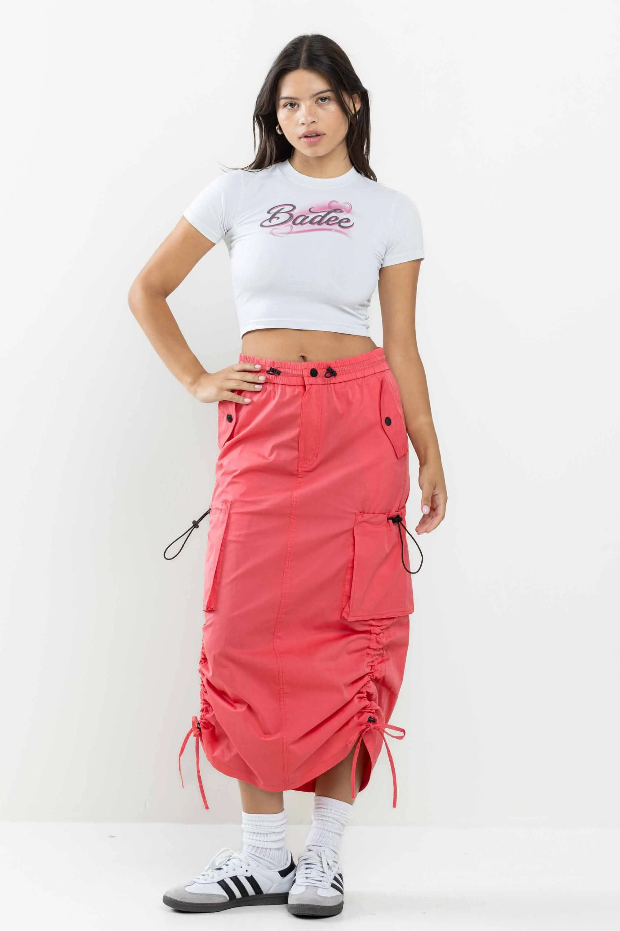 Drawstring Side Flap Y2K Cargo Column Skirt