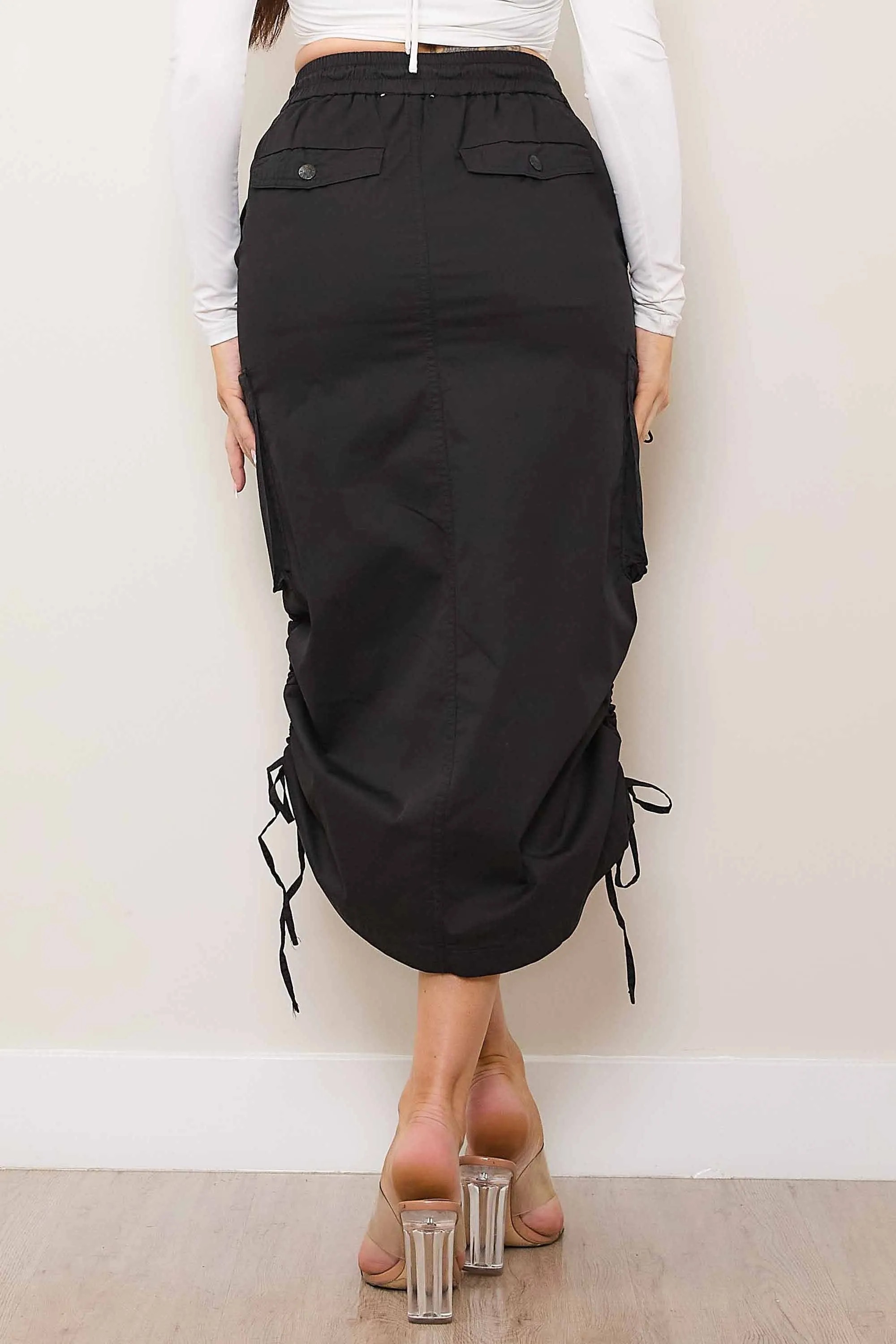 Drawstring Side Flap Y2K Cargo Column Skirt