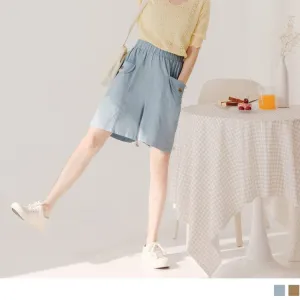 ELASTIC WAIST POCKETS SHORTS