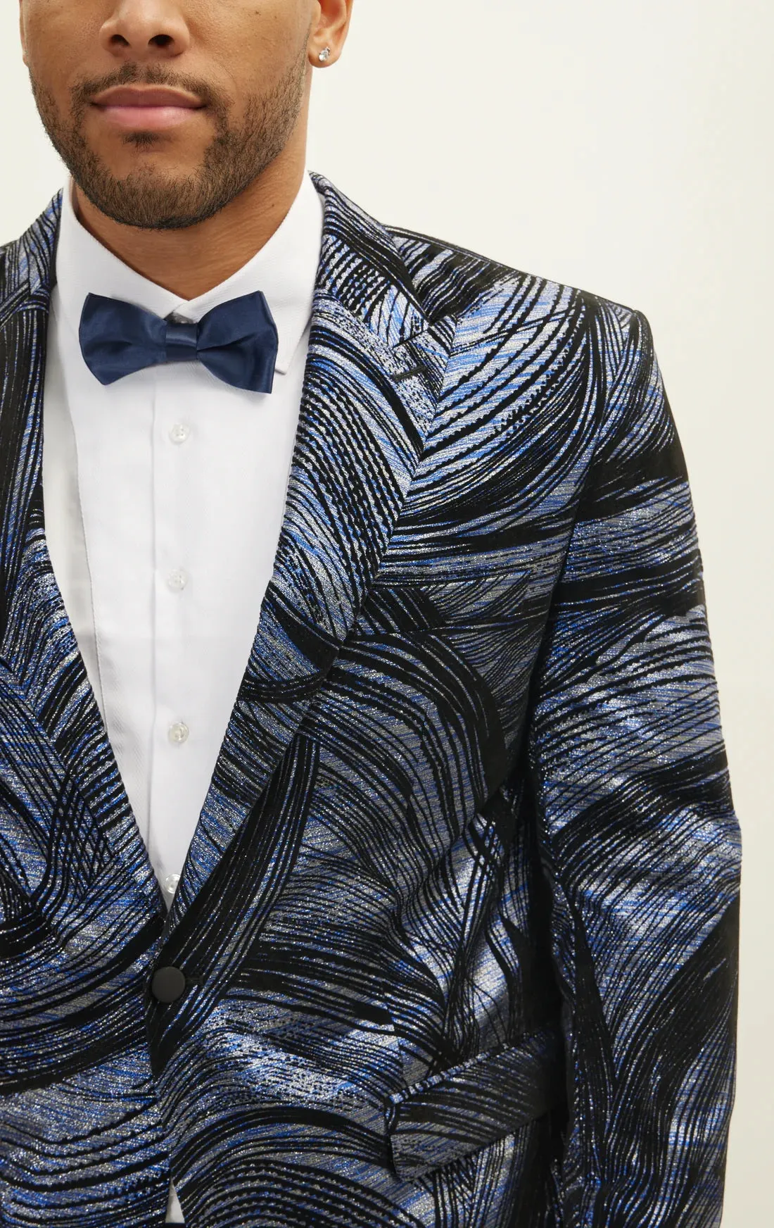 Flocked Peak Lapel Tuxedo - Turquoise