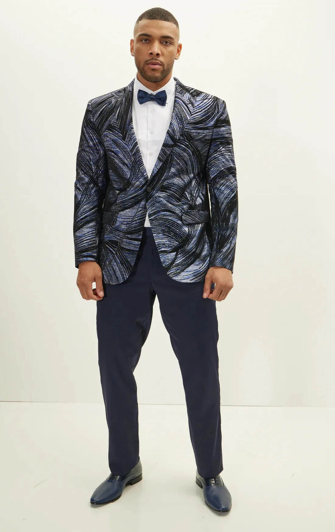 Flocked Peak Lapel Tuxedo - Turquoise