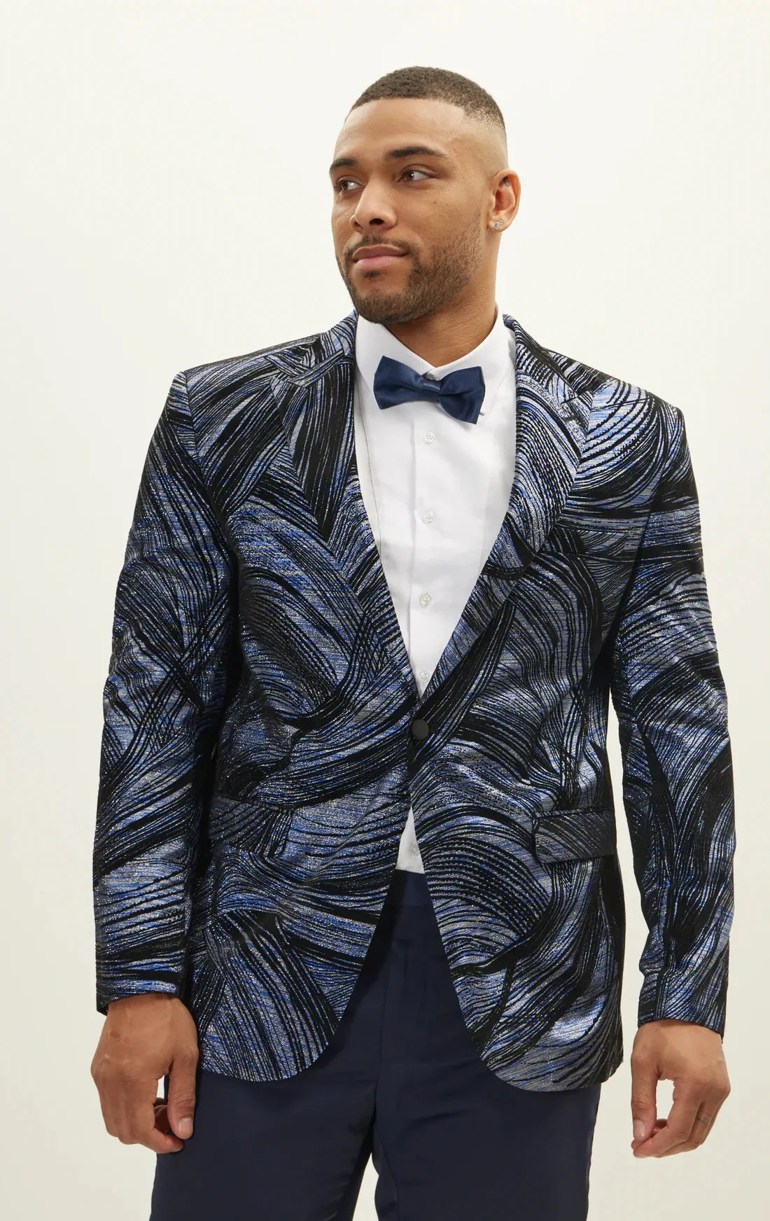 Flocked Peak Lapel Tuxedo - Turquoise