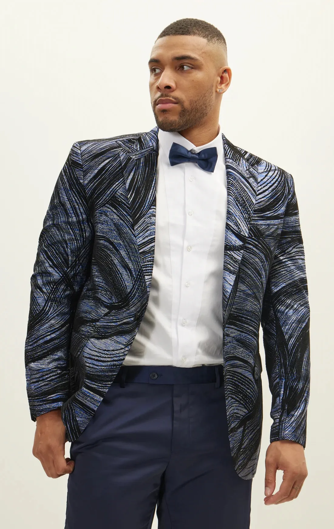 Flocked Peak Lapel Tuxedo - Turquoise