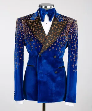 Gold Stone Blue Velvet Tuxedo Jacket