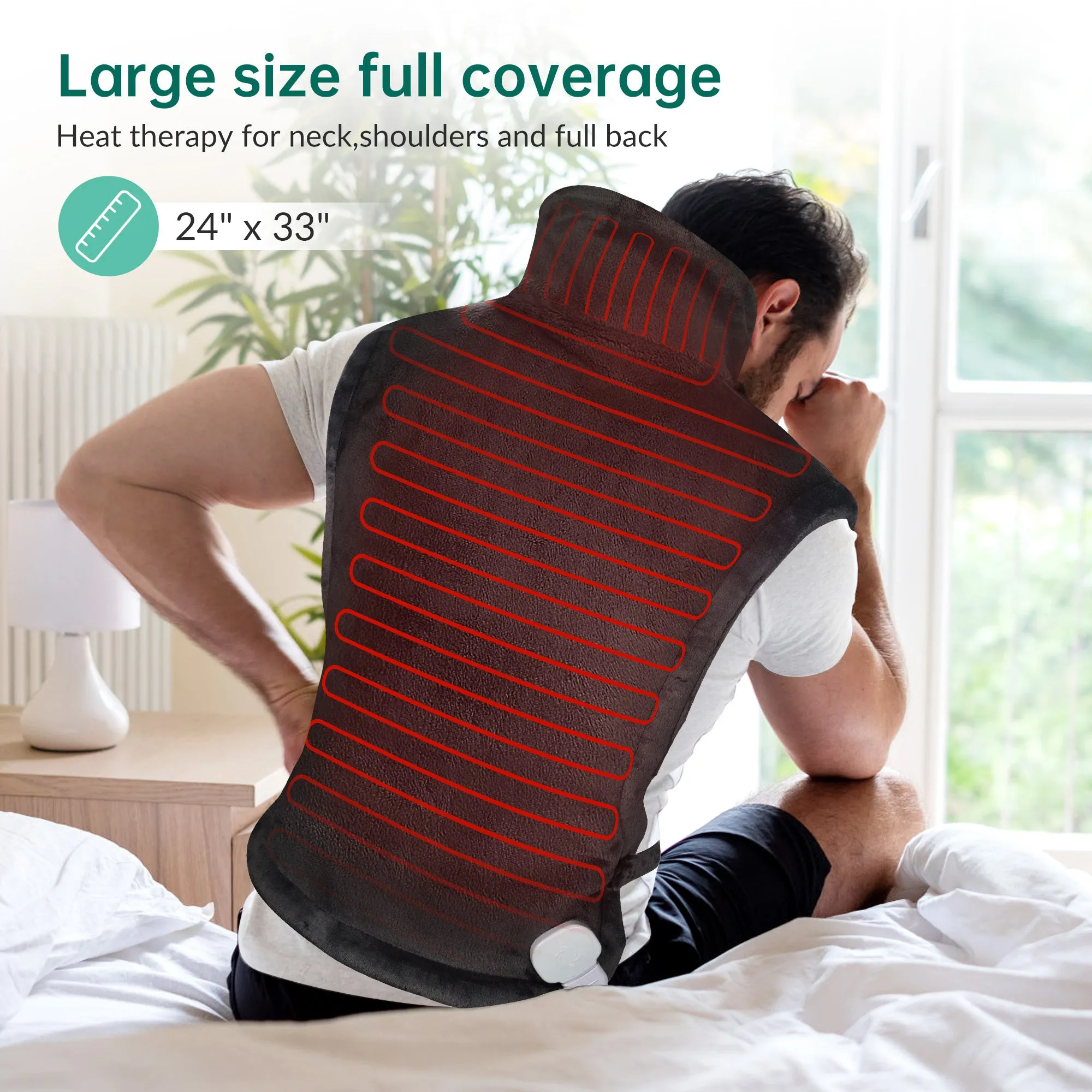 Heating Pad for Back Pain Relief, Snailax Electric Large Heating Pad for Neck and Shoulders--KH-019SH-BLK