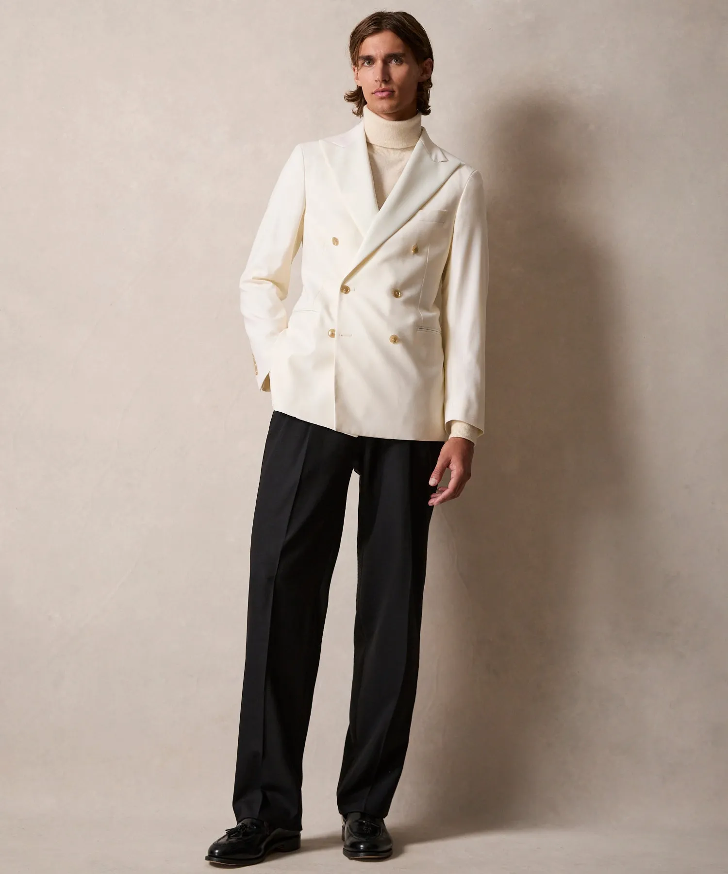 Italian Double-Breasted Tuxedo Jacket in Ivory