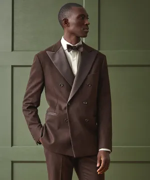 Italian Flannel Double-Breasted Tuxedo Jacket in Chocolate