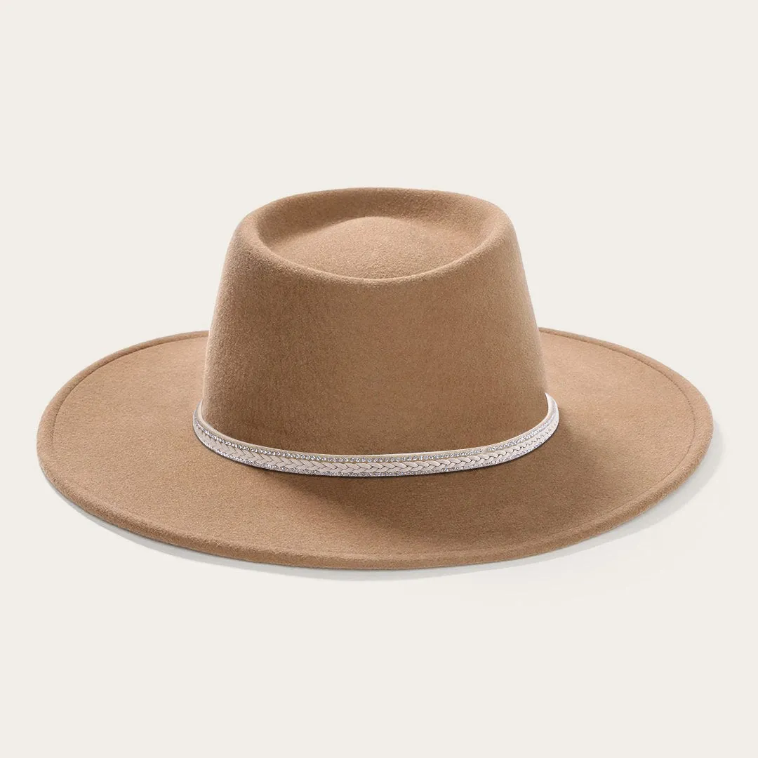 Khaki Rounded Brim Dome Fedora Hat with Leather Belt Hatband