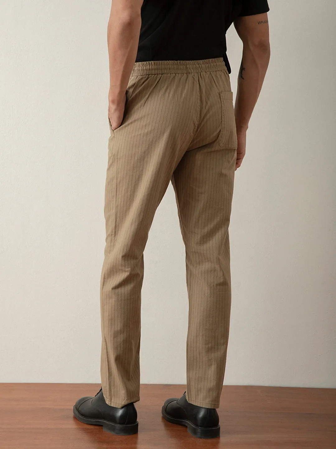 Khaki Striped Loose Pants