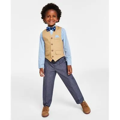 Nautica Little Boys 4-Pc. Machine Washable Plaid Shirt, Twill Vest, Pants & Bow Tie Set