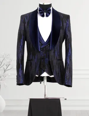 Navy Scratched Velvet Tuxedo