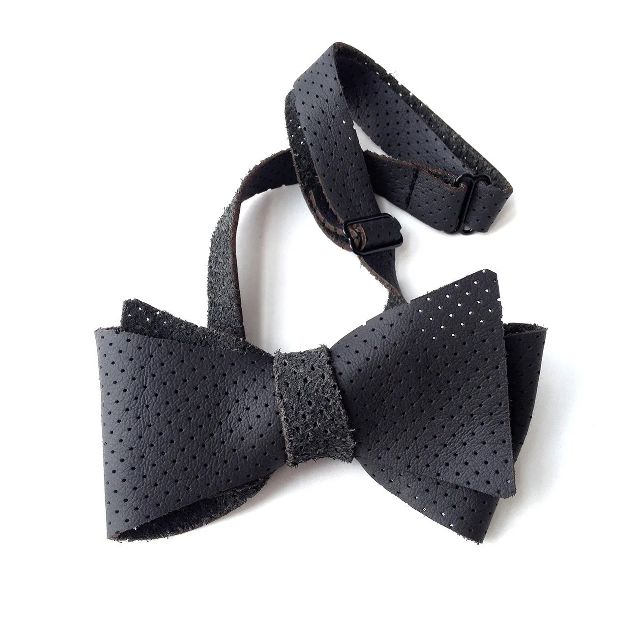 Perforated Black Automotive Leather Bow Tie