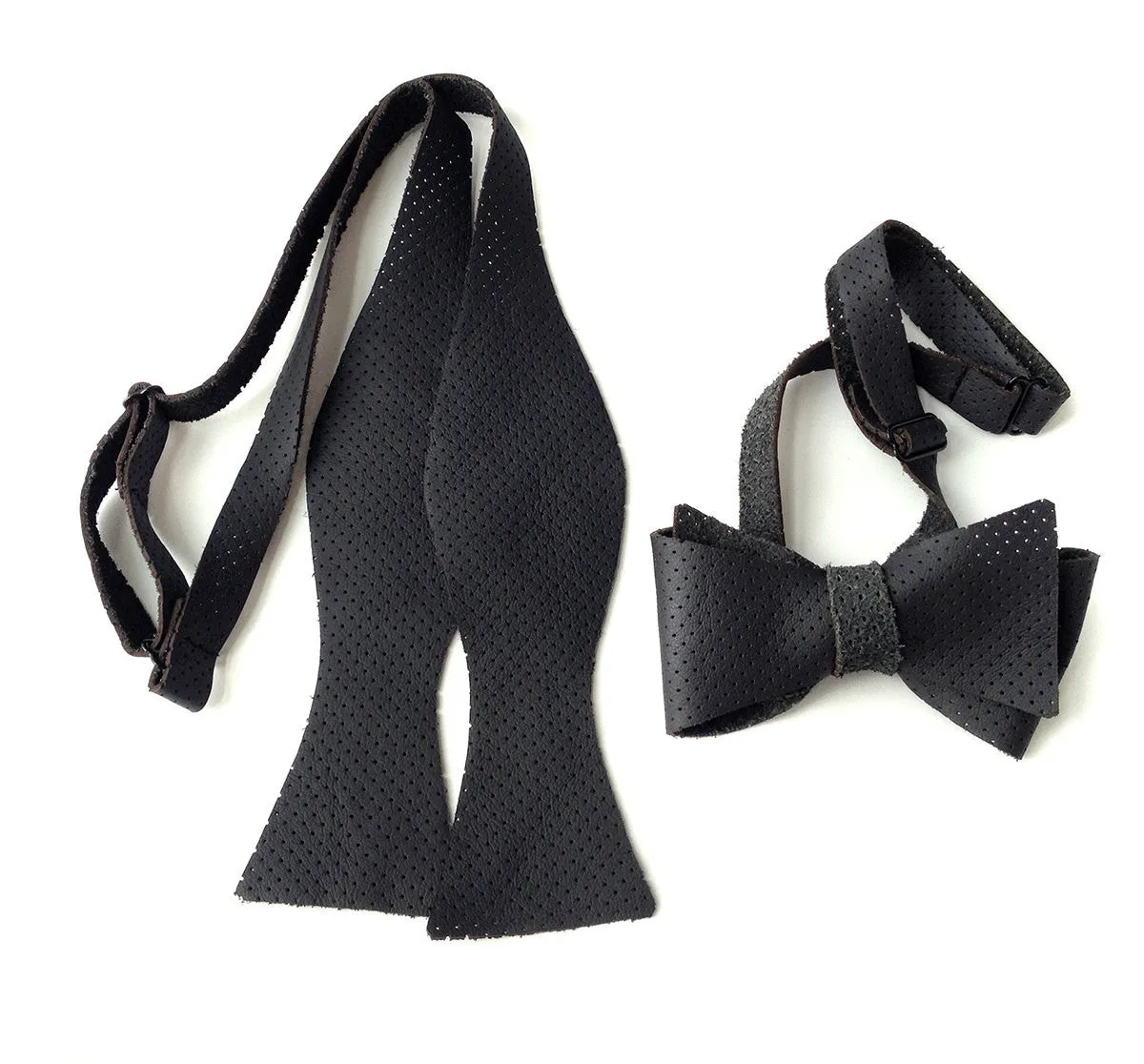 Perforated Black Automotive Leather Bow Tie