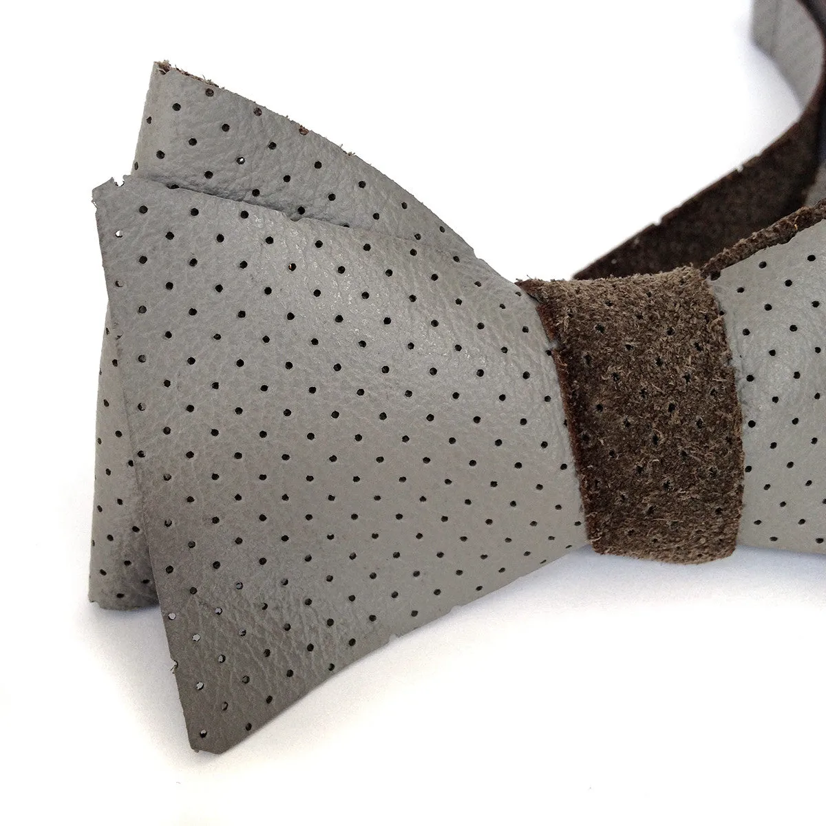 Perforated Dove Grey Automotive Leather Bow Tie