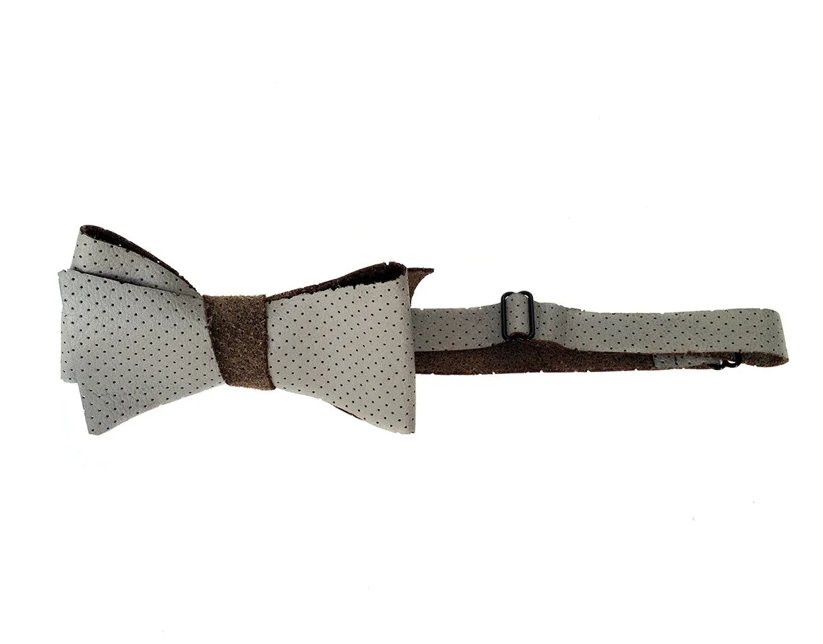 Perforated Dove Grey Automotive Leather Bow Tie