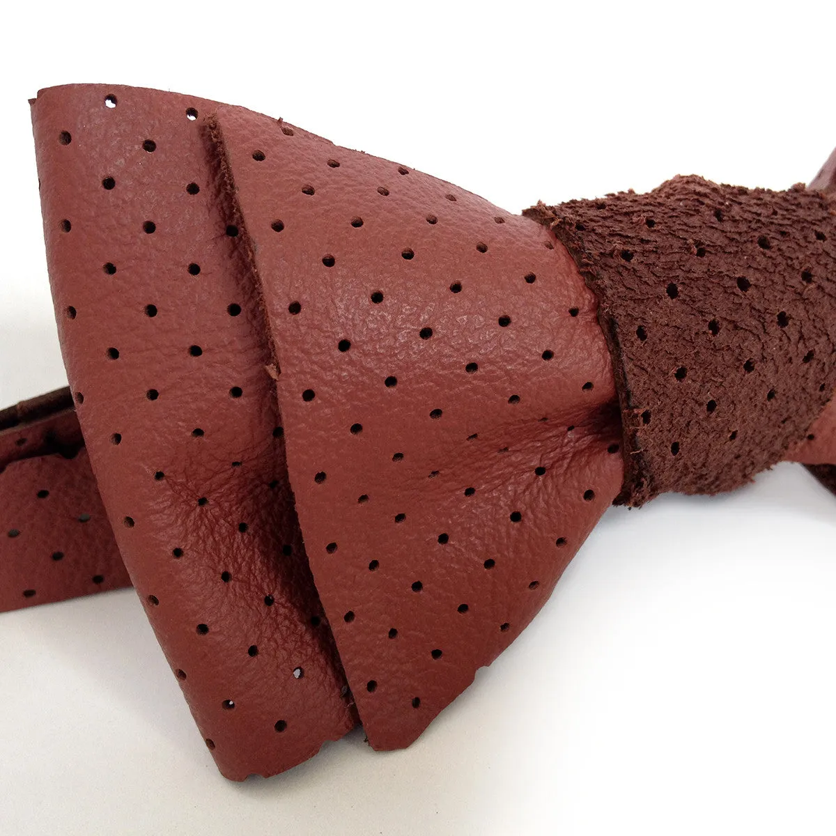 Perforated Oxblood Red Automotive Leather Bow Tie