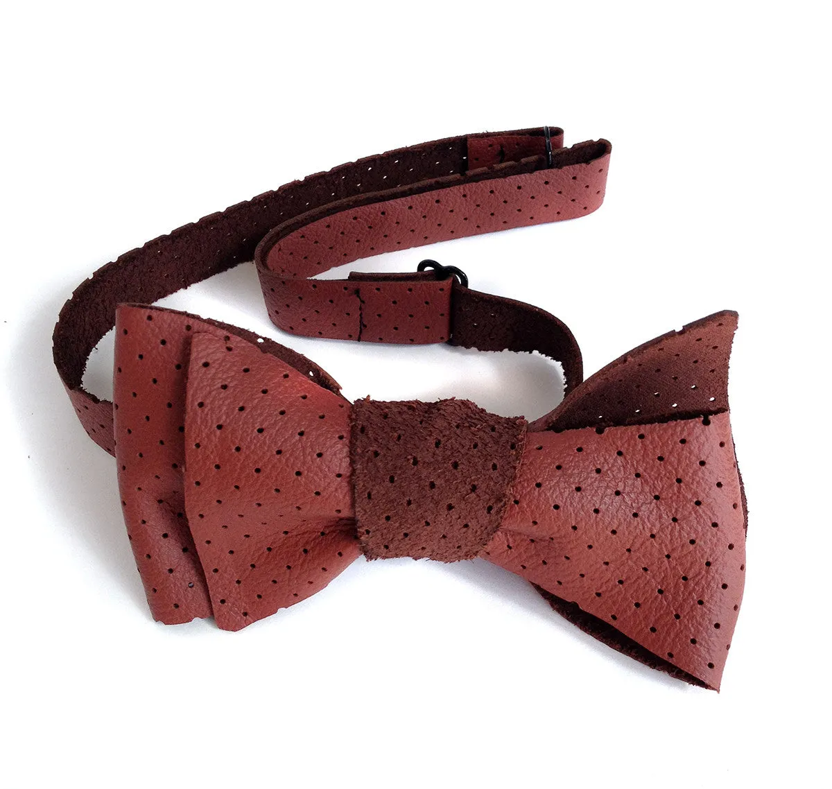 Perforated Oxblood Red Automotive Leather Bow Tie