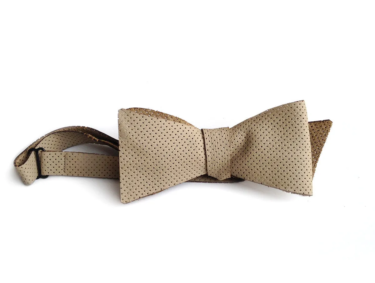 Perforated Tan Automotive Leather Bow Tie