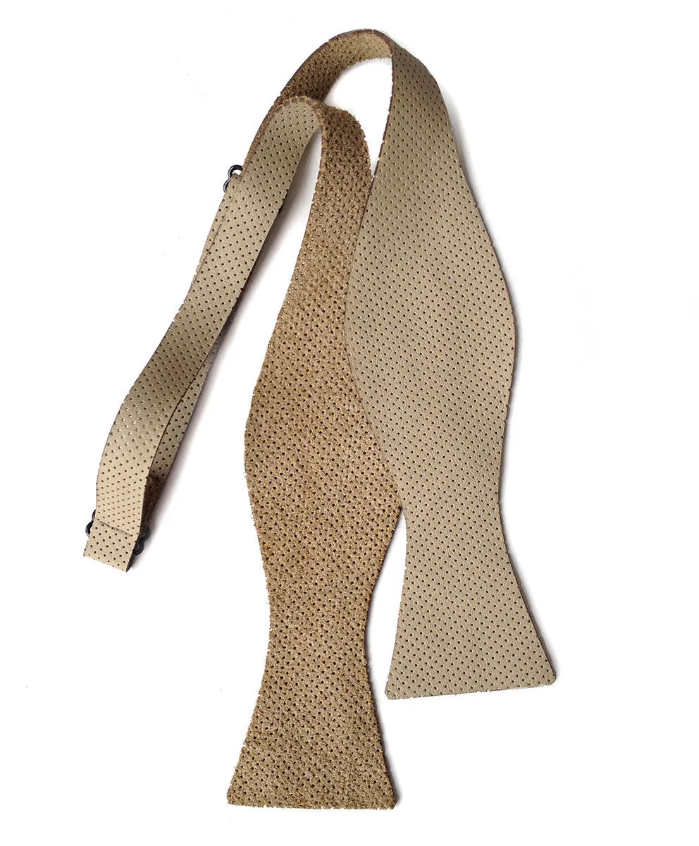 Perforated Tan Automotive Leather Bow Tie