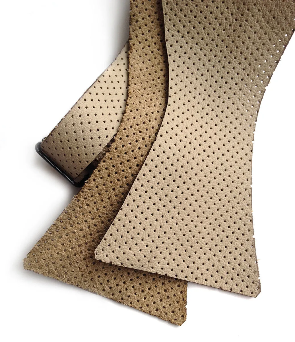 Perforated Tan Automotive Leather Bow Tie