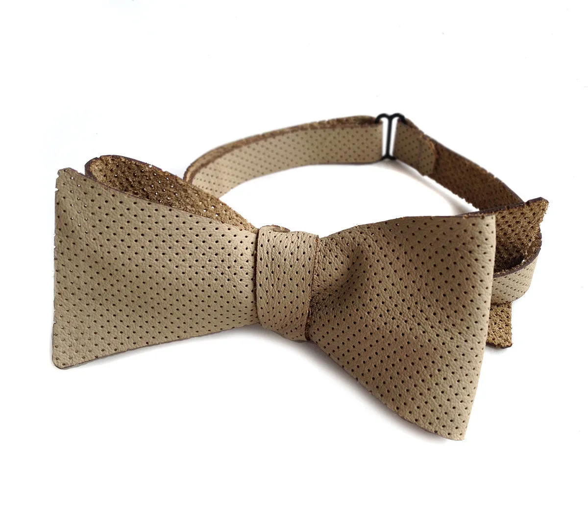 Perforated Tan Automotive Leather Bow Tie