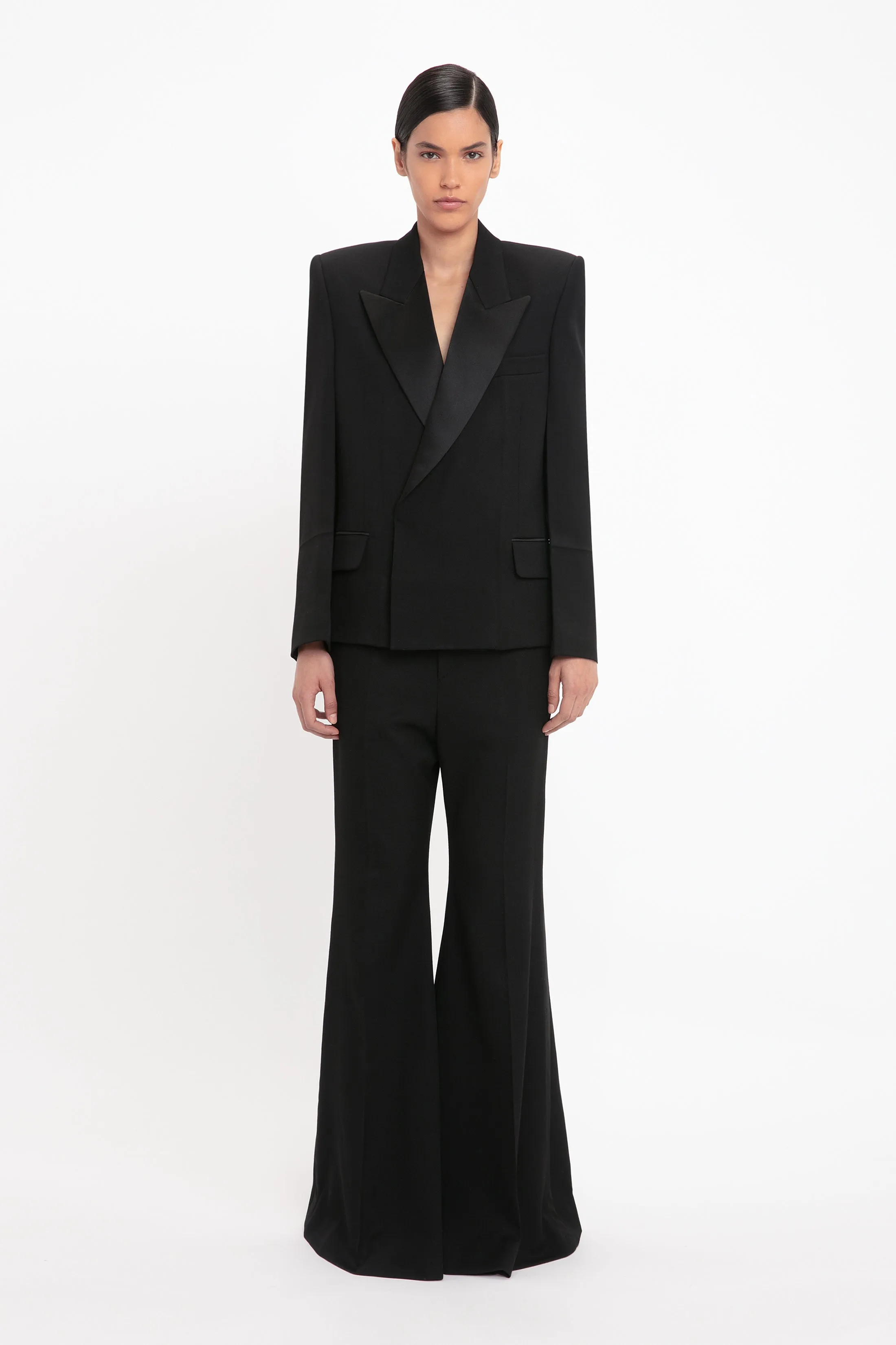 Pointed Shoulder Tux Jacket In Black