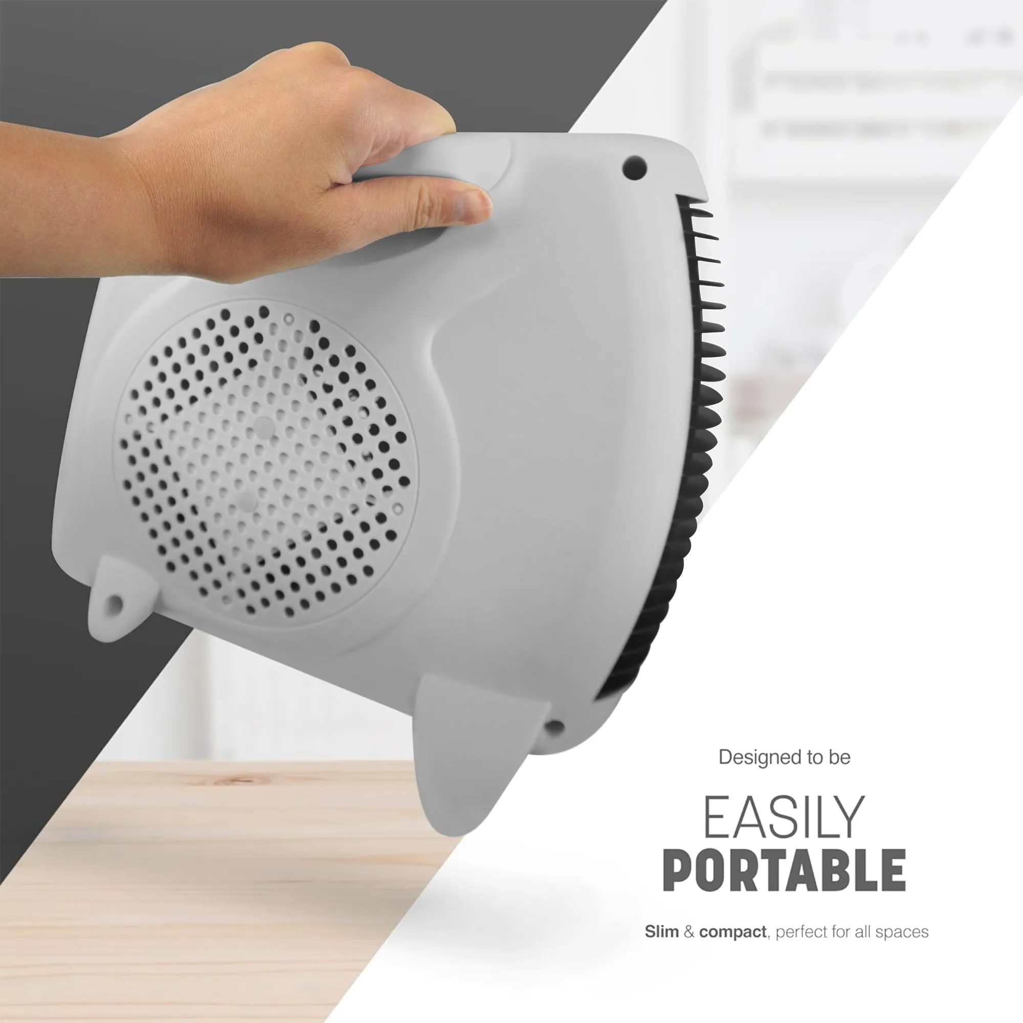 Portable Electric Fan Heater - Adjustable Thermostat, 2 Heat Setting and Overheat Protected