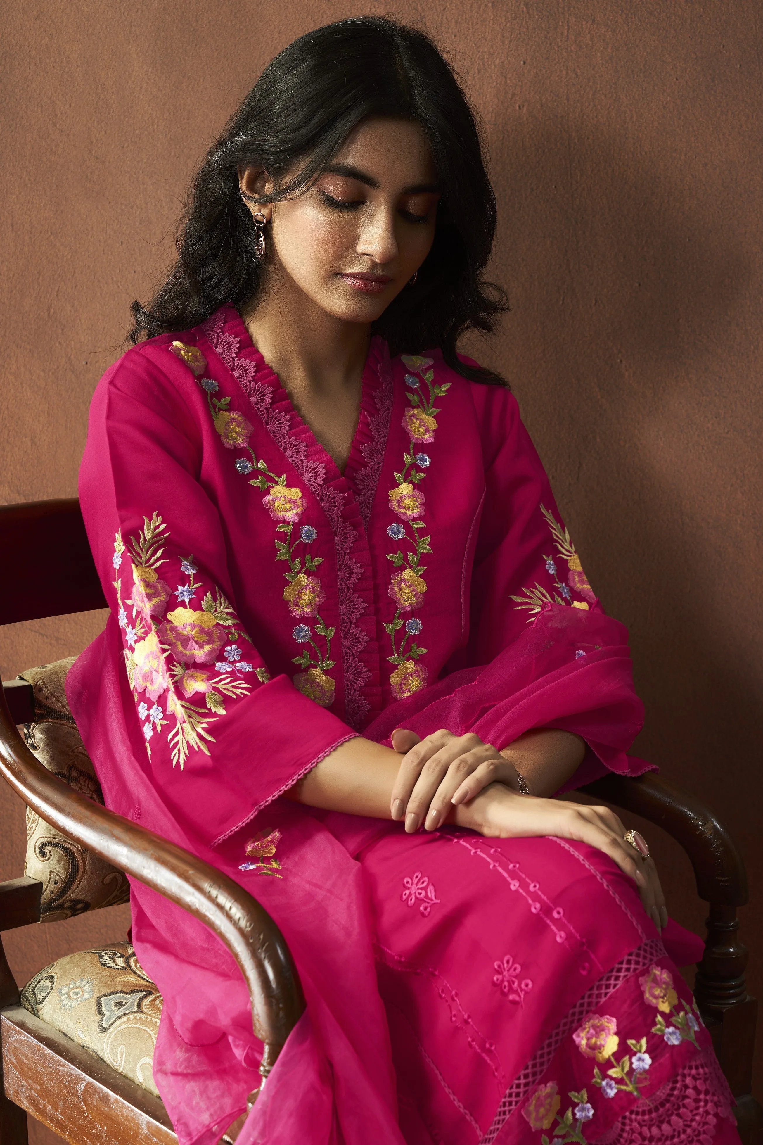 Rani Pink Embroidered Spanish Silk Pants Set