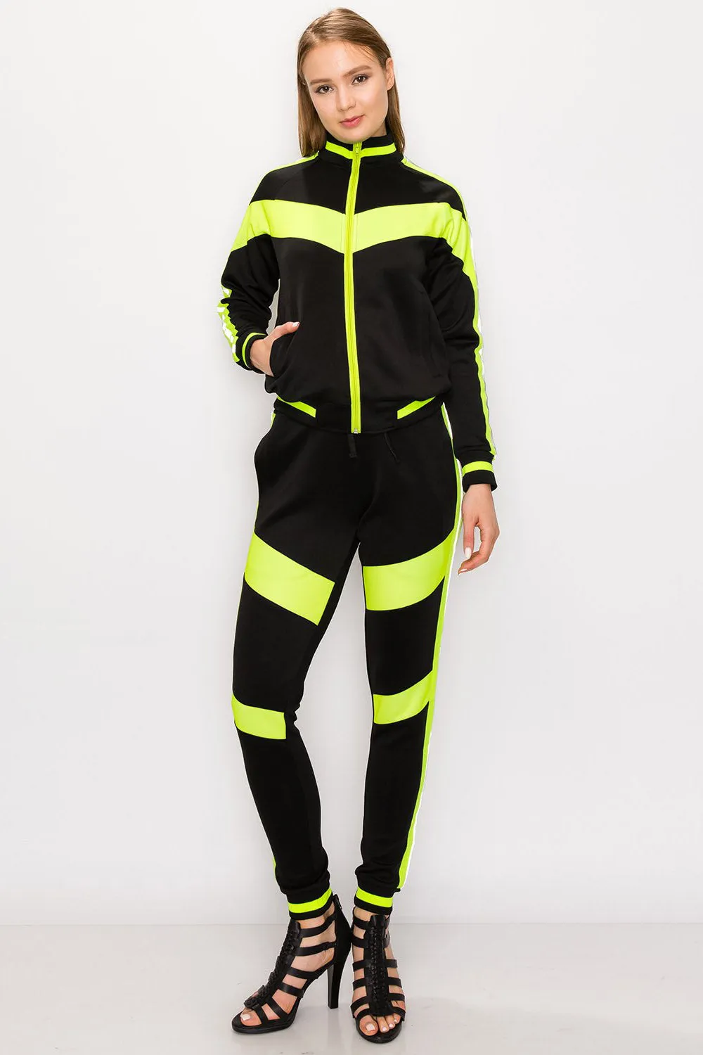 Reflective Neon Striped Track Suit