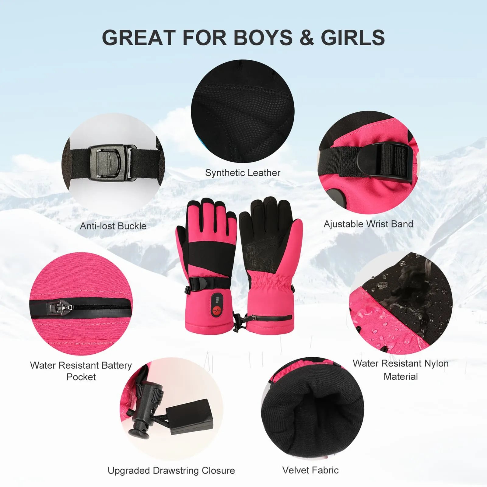 Savior Children’s Heated Gloves - 7.4V Battery, Full Hand Heating