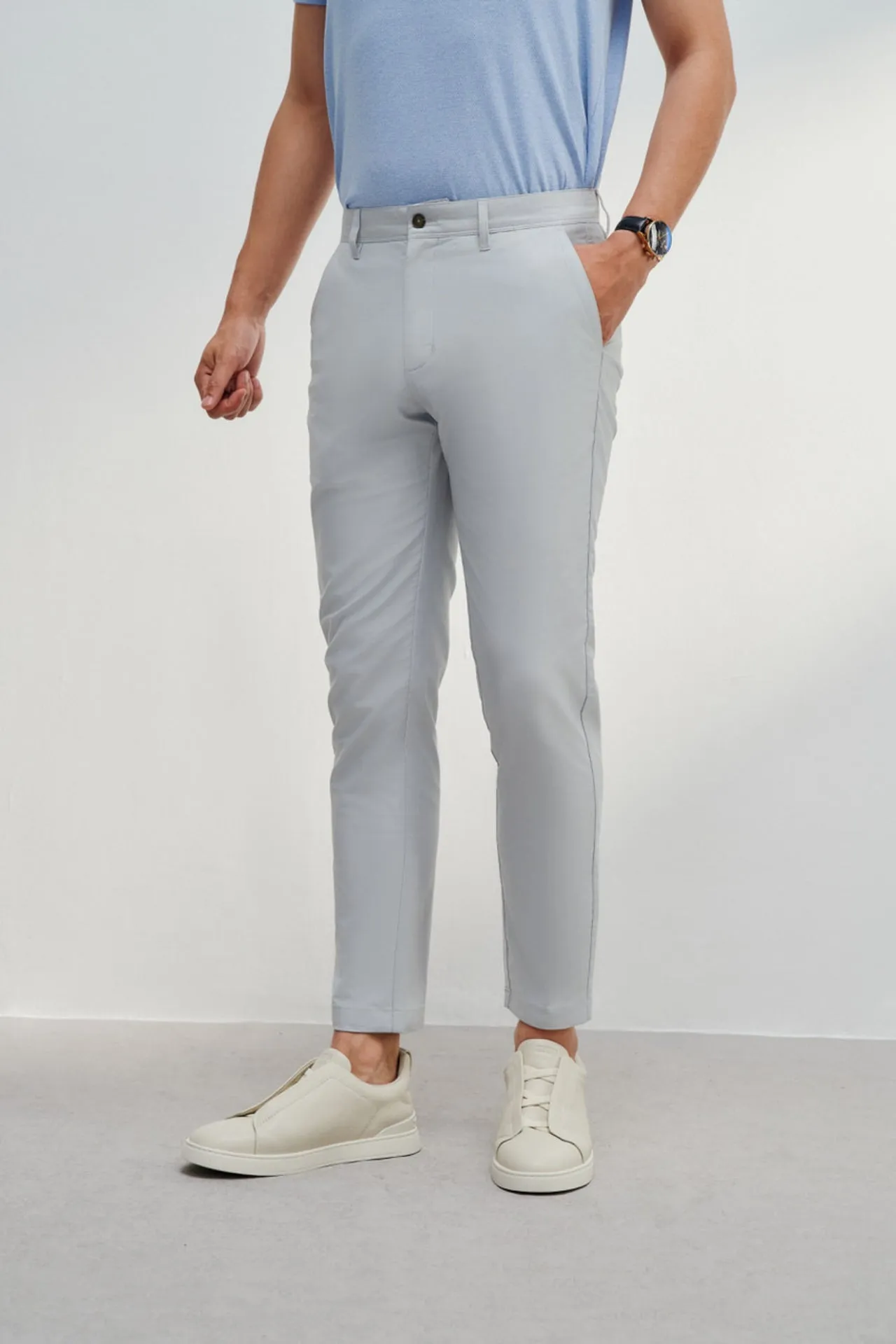 Soft Cotton Rich Stretch Slim Tapered Fit Twill Casual Pants