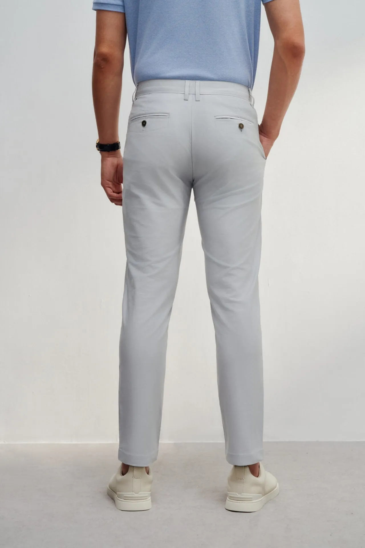 Soft Cotton Rich Stretch Slim Tapered Fit Twill Casual Pants