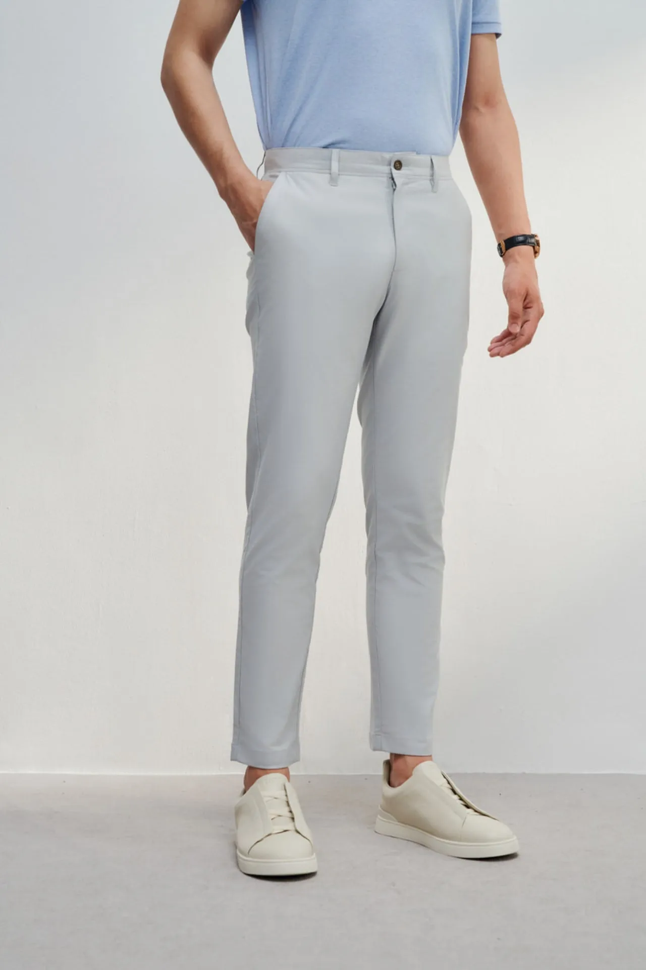 Soft Cotton Rich Stretch Slim Tapered Fit Twill Casual Pants