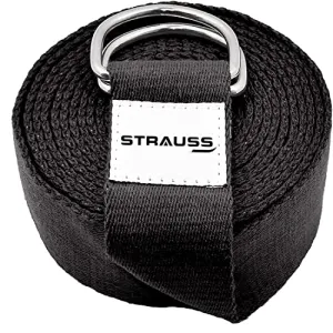 Strauss Yoga Strap & Stretching Belt | Ideal for Yoga, Pilates, Therapy, Dance, Gymnastics & Flexibility | 60% Thicker Belt with Extra Safe Adjustable Metal D-Ring Buckle | Eco-Friendly, 8 feet (Black)