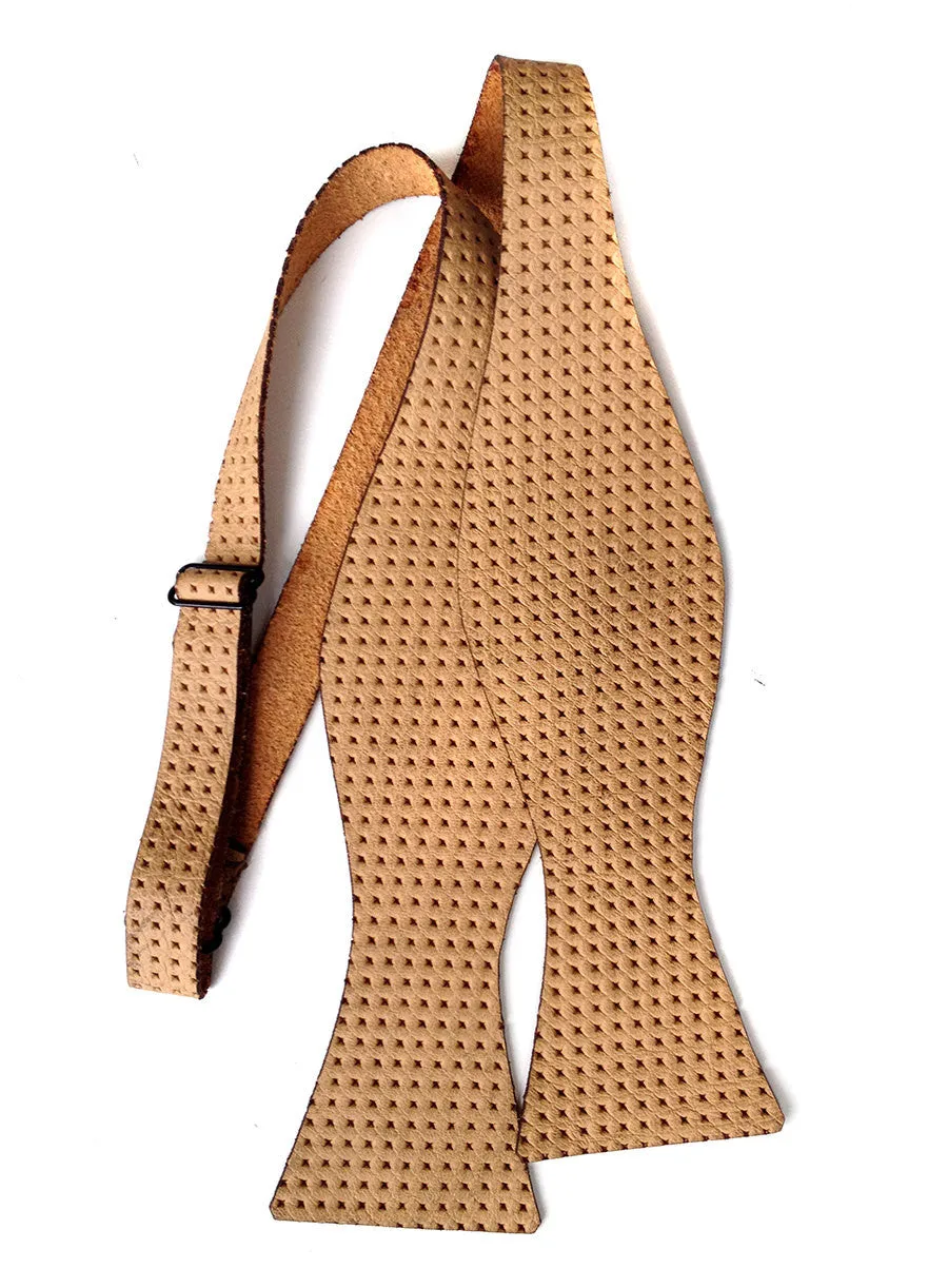 Tan Embossed Automotive Leather Bow Tie