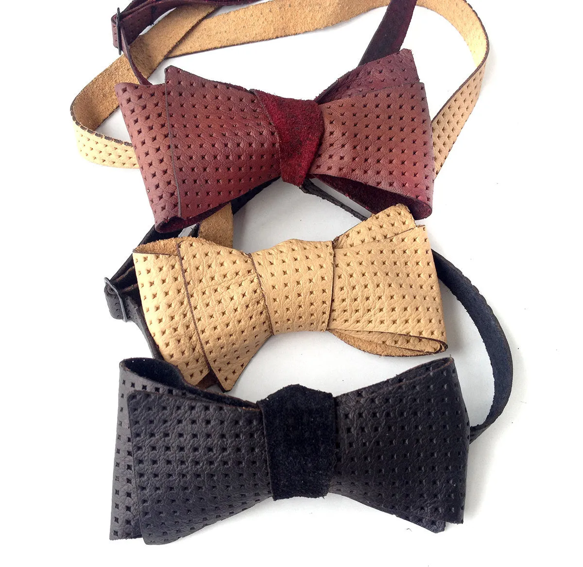 Tan Embossed Automotive Leather Bow Tie