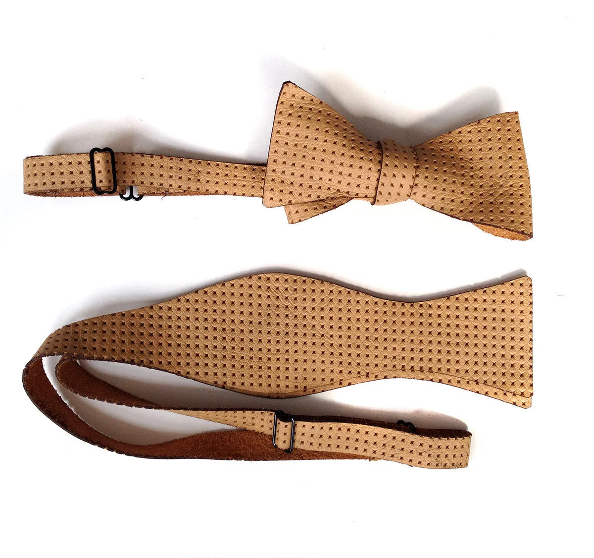 Tan Embossed Automotive Leather Bow Tie