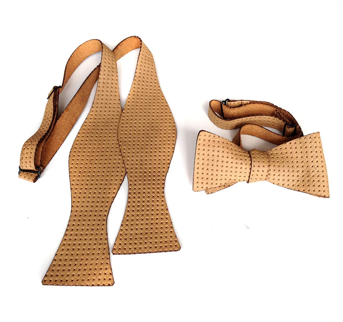 Tan Embossed Automotive Leather Bow Tie