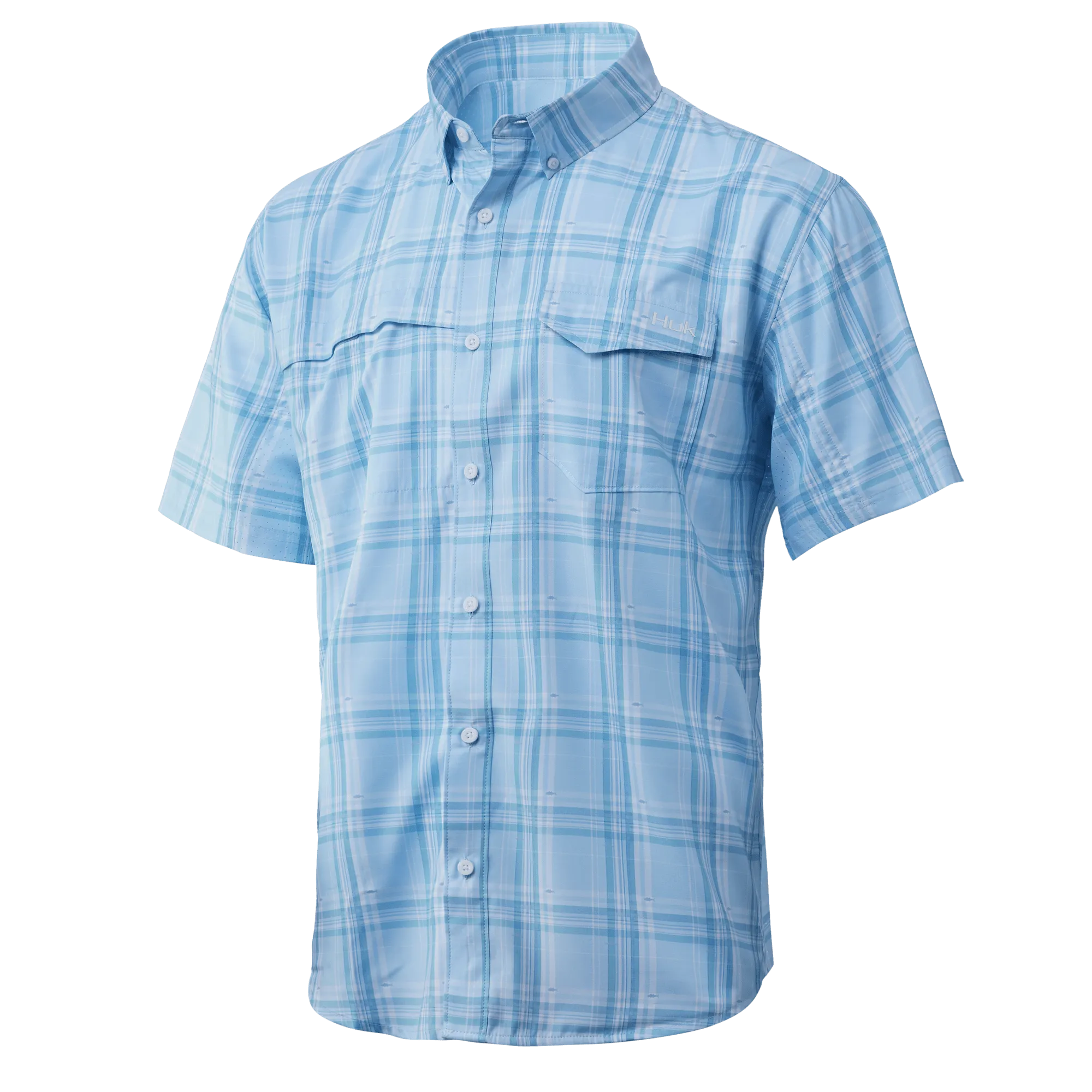 Tide Point Fish Plaid Short Sleeve Sport Shirt- Seafoam