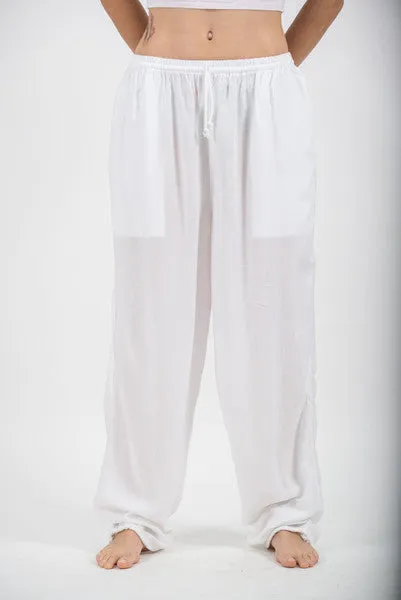 Unisex Solid Color Drawstring Pants in White