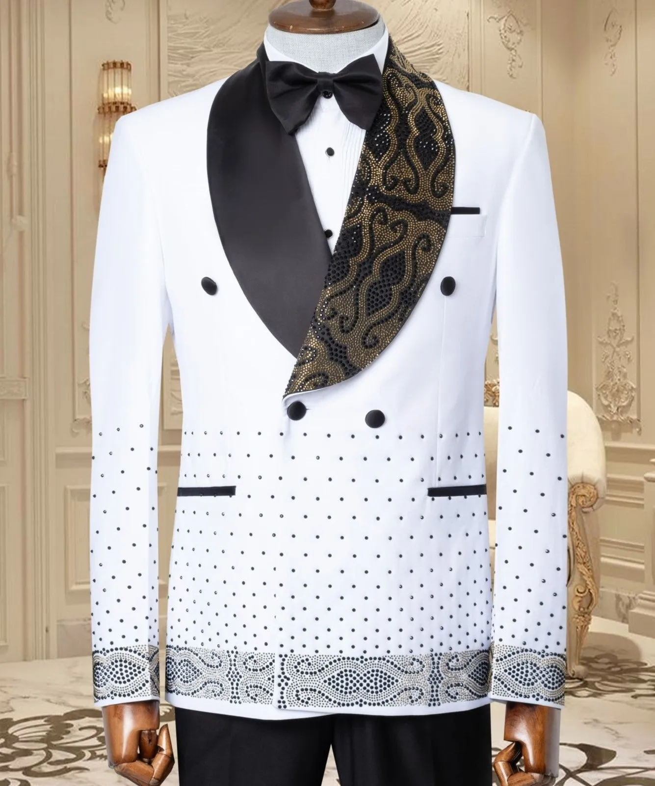 White Tuxedo With Golden Stones